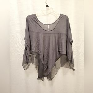 Zinga Gray Batwing Blouse with Sheer Panel Details